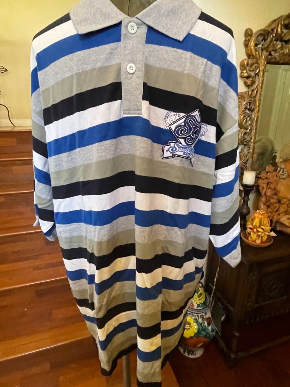 South Pole Shirt Men's XXL Authentic Collection White/Blk Striped Polo Y2K NEW